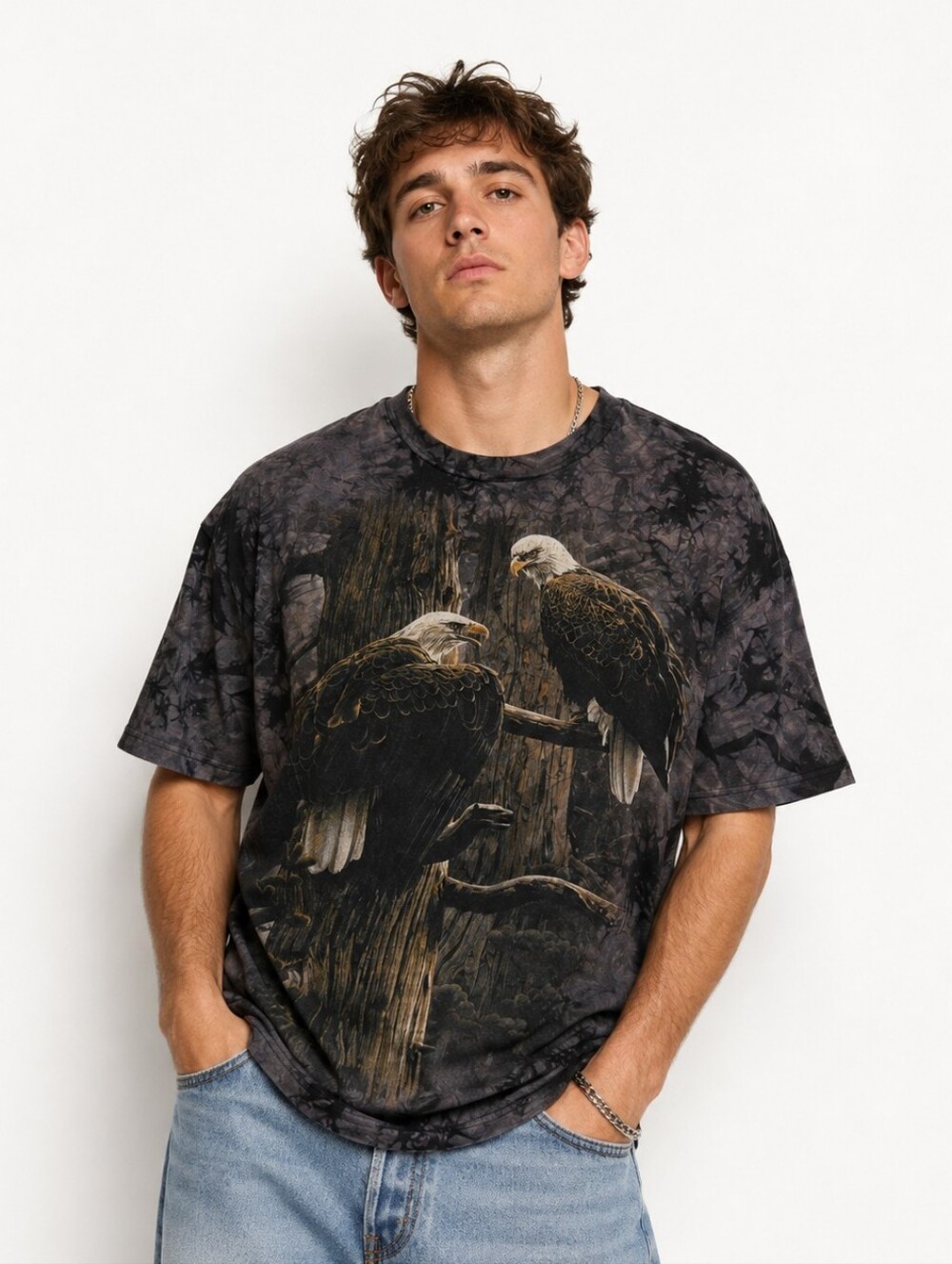 Vintage Liquid Blue Single‎ Stitch American Eagle Short Sleeve Men's Tshirt USA
